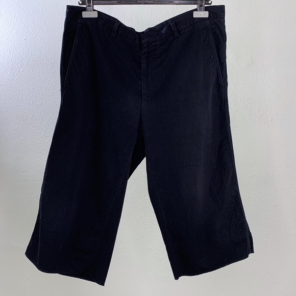 Jil Sander navy wrinkle wash raw hem Bermuda short
